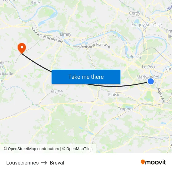 Louveciennes to Breval map