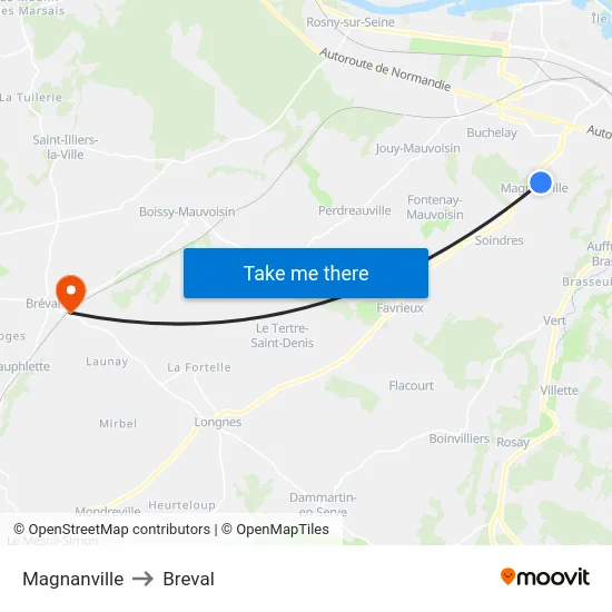 Magnanville to Breval map