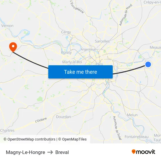 Magny-Le-Hongre to Breval map