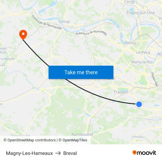 Magny-Les-Hameaux to Breval map