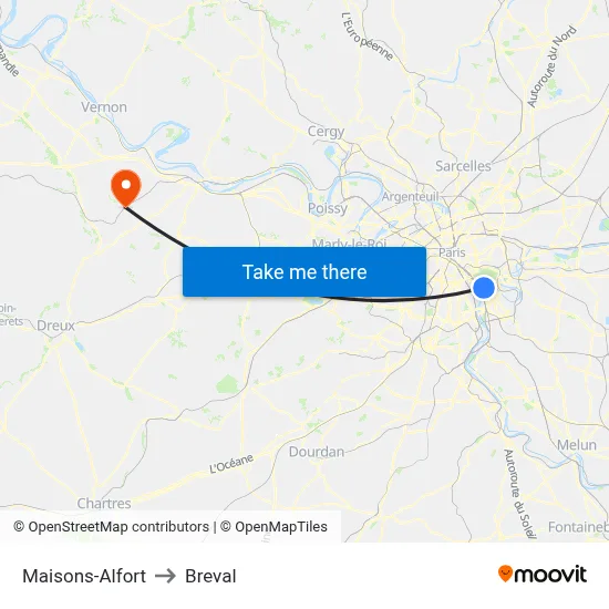 Maisons-Alfort to Breval map
