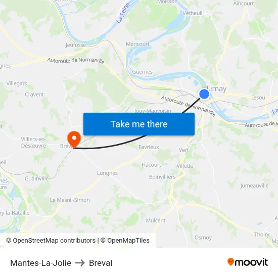Mantes-La-Jolie to Breval map