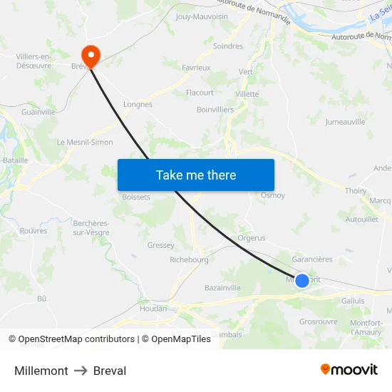 Millemont to Breval map