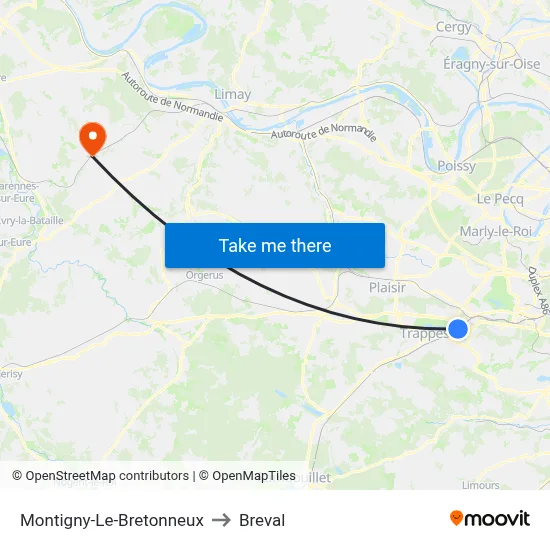 Montigny-Le-Bretonneux to Breval map