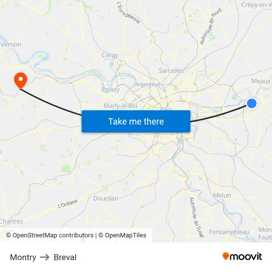 Montry to Breval map