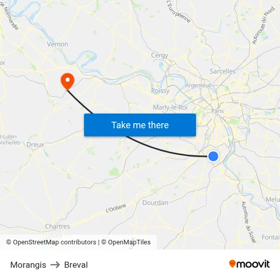 Morangis to Breval map