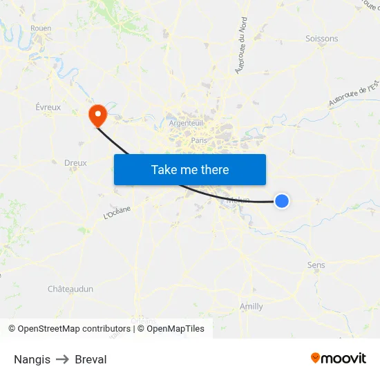 Nangis to Breval map