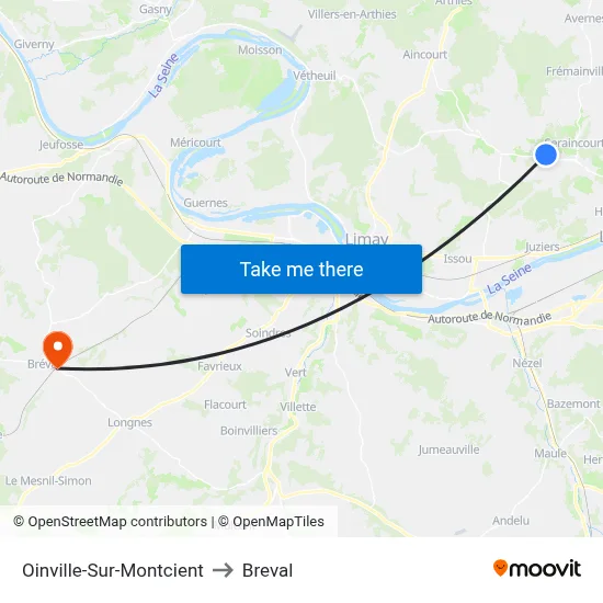 Oinville-Sur-Montcient to Breval map