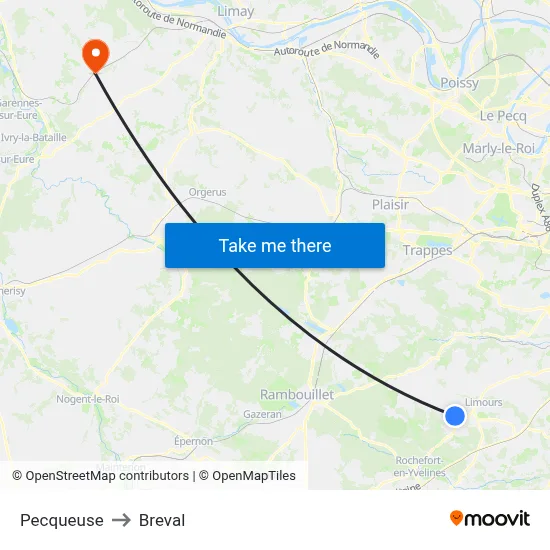 Pecqueuse to Breval map