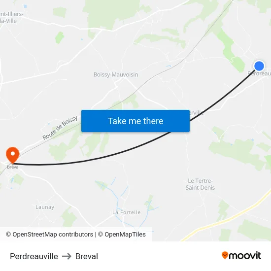 Perdreauville to Breval map