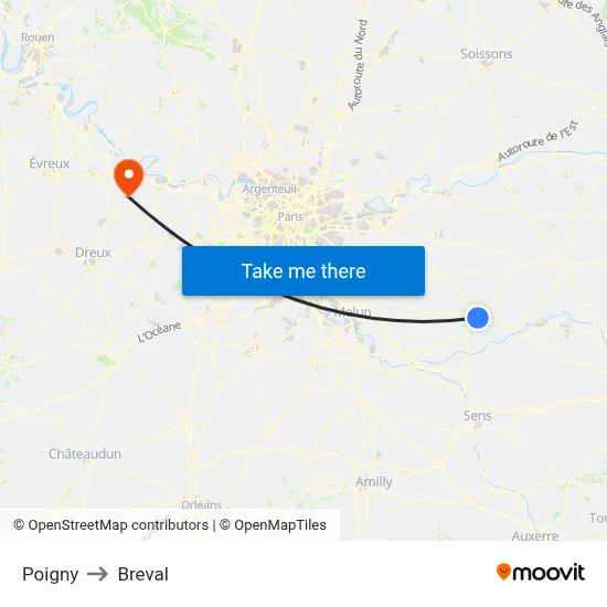 Poigny to Breval map