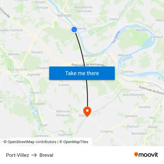 Port-Villez to Breval map