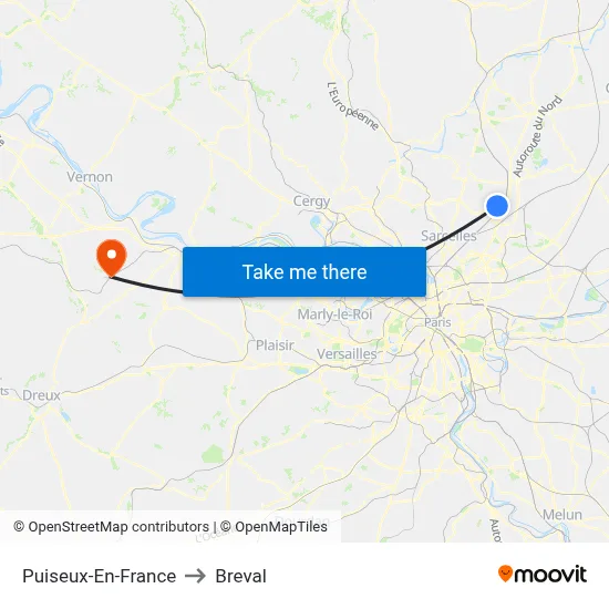 Puiseux-En-France to Breval map