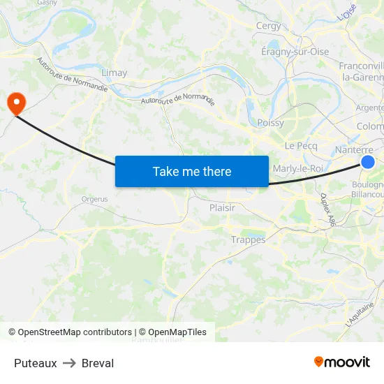 Puteaux to Breval map
