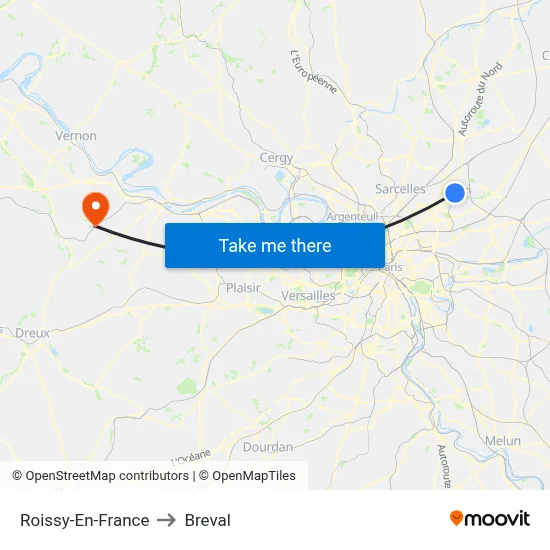 Roissy-En-France to Breval map
