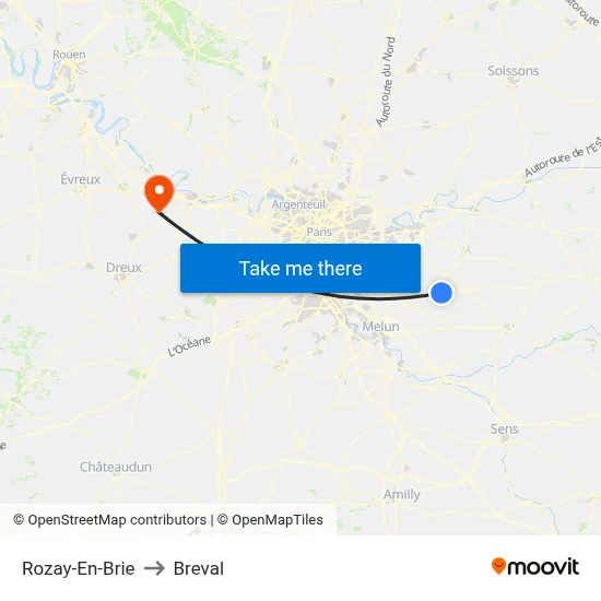 Rozay-En-Brie to Breval map