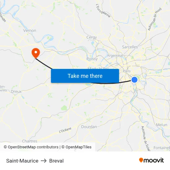 Saint-Maurice to Breval map