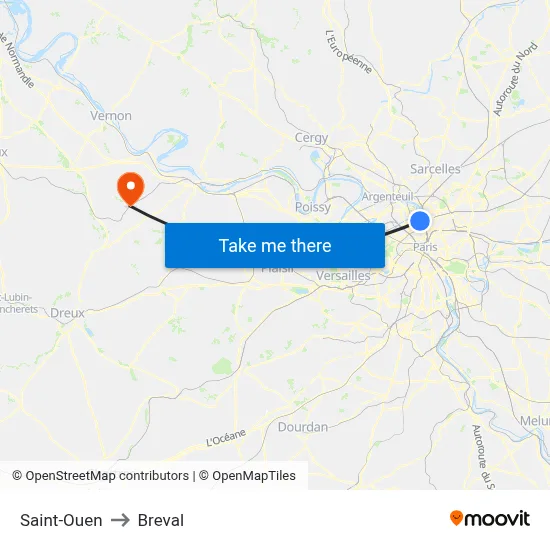 Saint-Ouen to Breval map