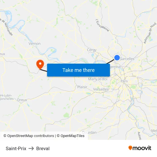 Saint-Prix to Breval map