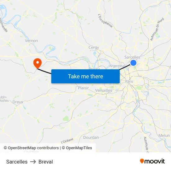 Sarcelles to Breval map