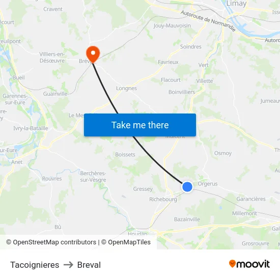 Tacoignieres to Breval map