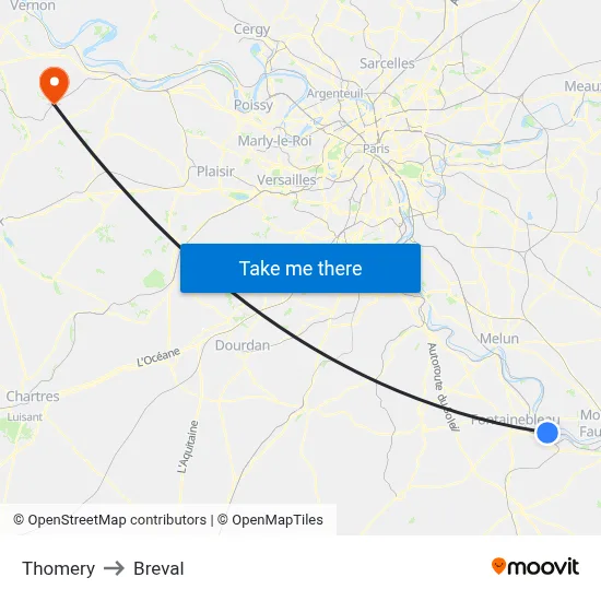 Thomery to Breval map