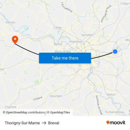 Thorigny-Sur-Marne to Breval map