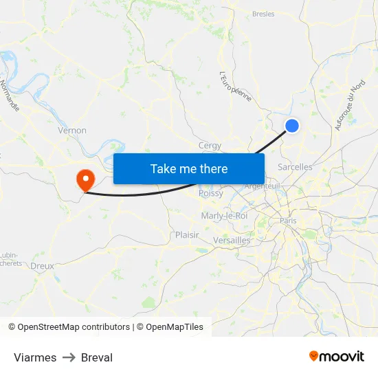 Viarmes to Breval map