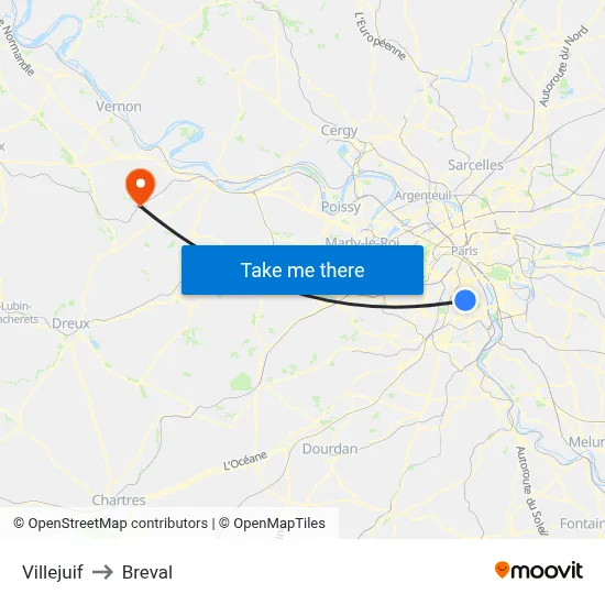 Villejuif to Breval map
