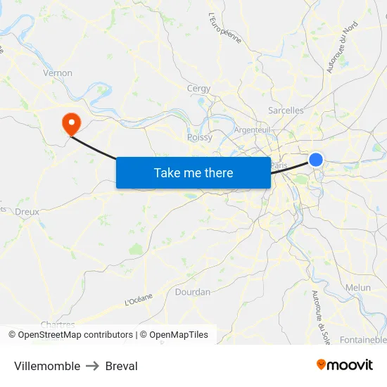 Villemomble to Breval map