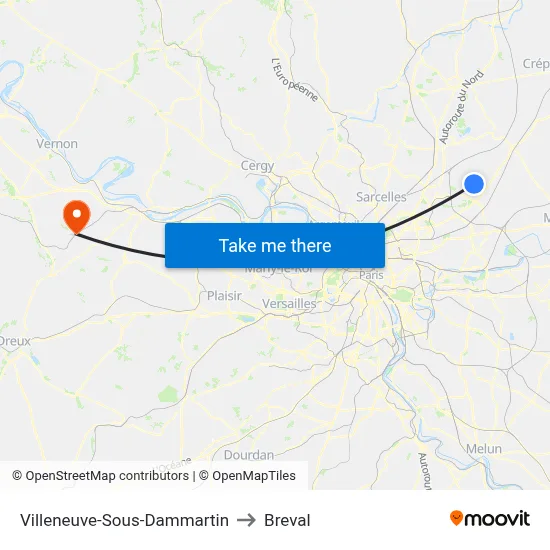 Villeneuve-Sous-Dammartin to Breval map
