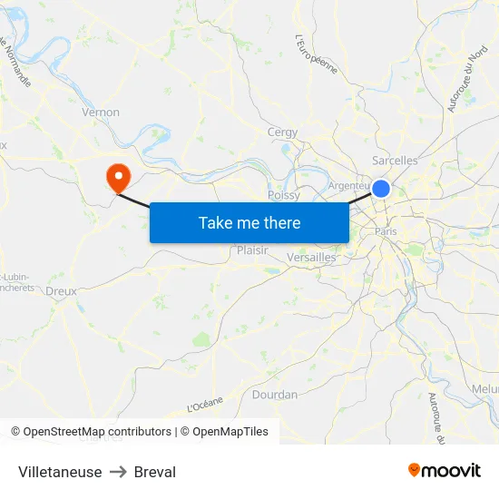 Villetaneuse to Breval map
