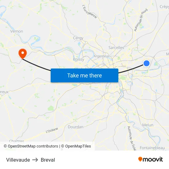 Villevaude to Breval map