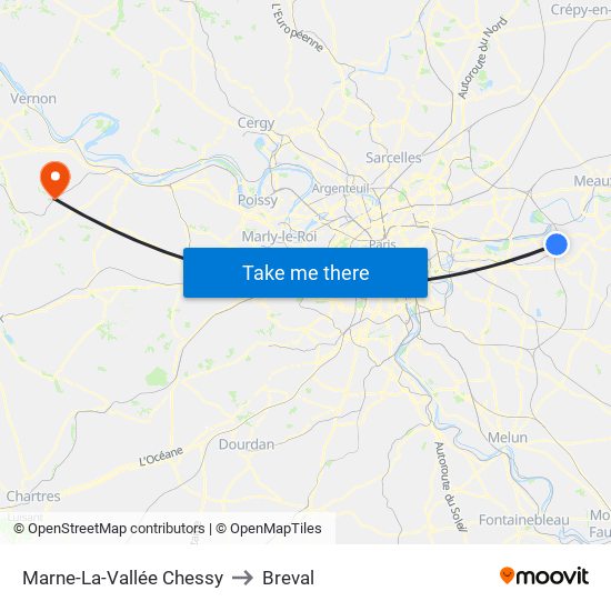 Marne-La-Vallée Chessy to Breval map