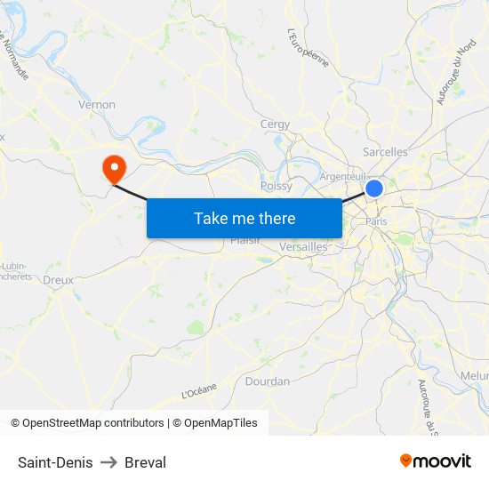 Saint-Denis to Breval map