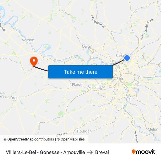 Villiers-Le-Bel - Gonesse - Arnouville to Breval map