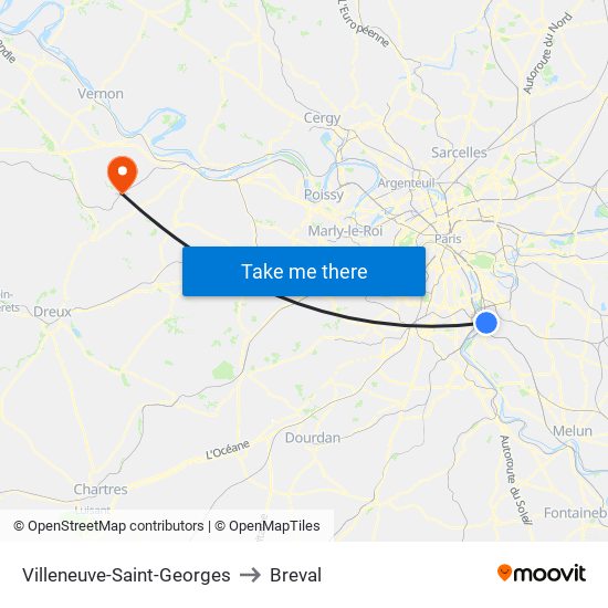 Villeneuve-Saint-Georges to Breval map