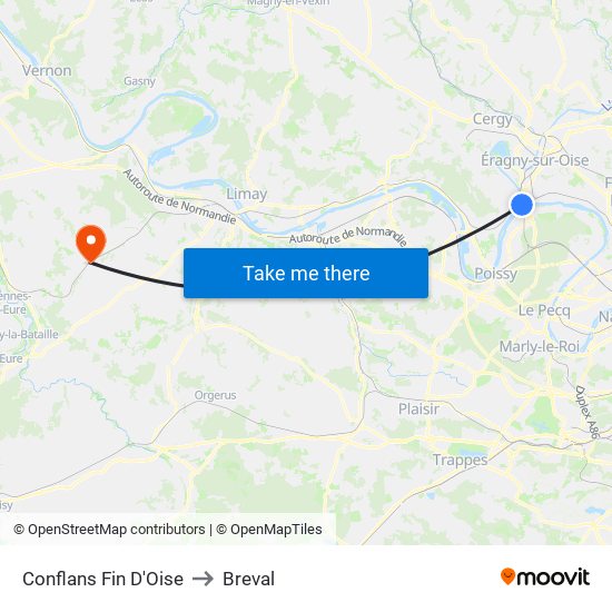 Conflans Fin D'Oise to Breval map