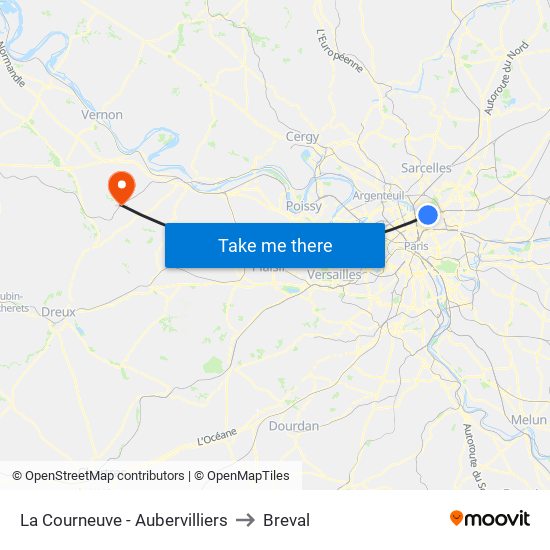 La Courneuve - Aubervilliers to Breval map