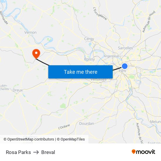 Rosa Parks to Breval map