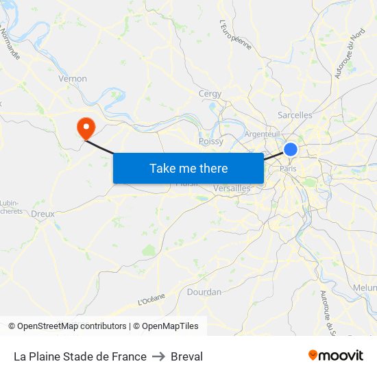 La Plaine Stade de France to Breval map