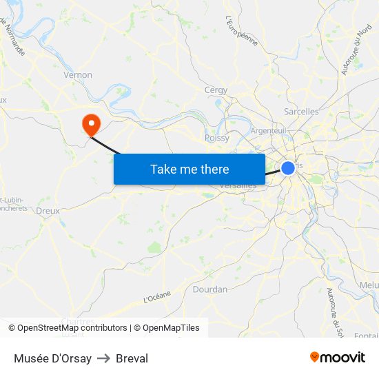 Musée D'Orsay to Breval map