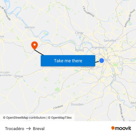 Trocadéro to Breval map