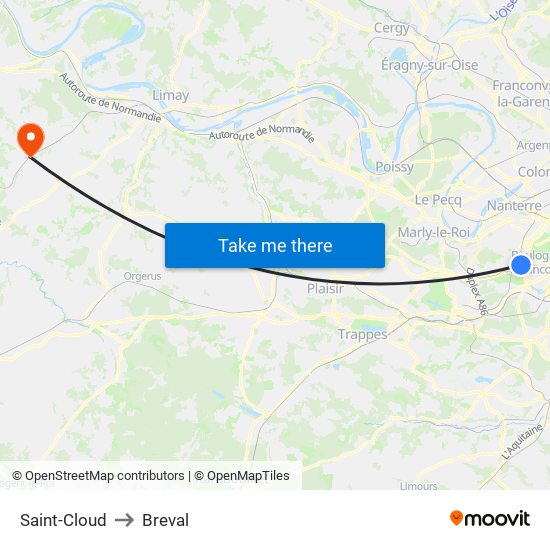Saint-Cloud to Breval map