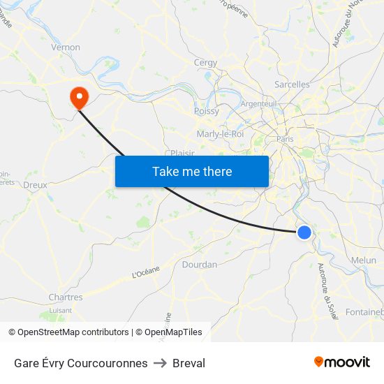 Gare Évry Courcouronnes to Breval map