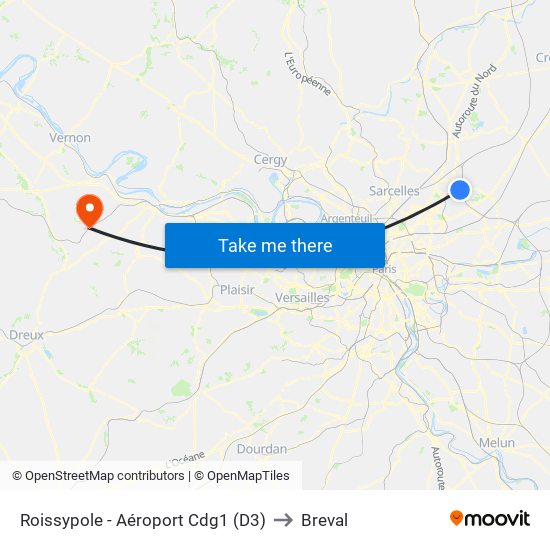 Roissypole - Aéroport Cdg1 (D3) to Breval map