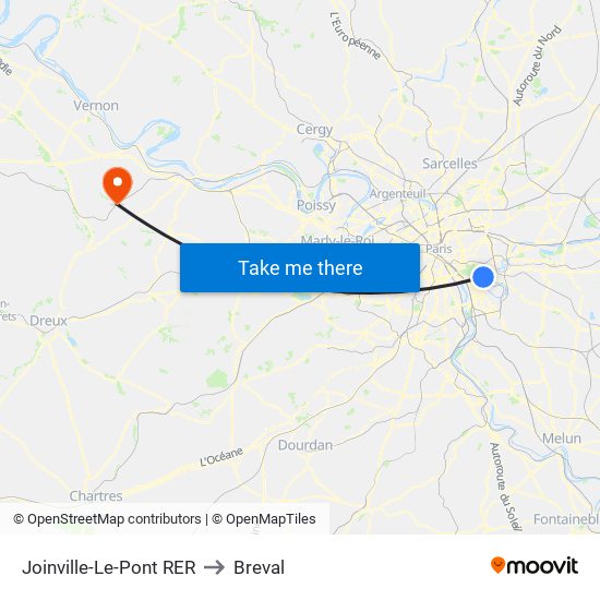 Joinville-Le-Pont RER to Breval map