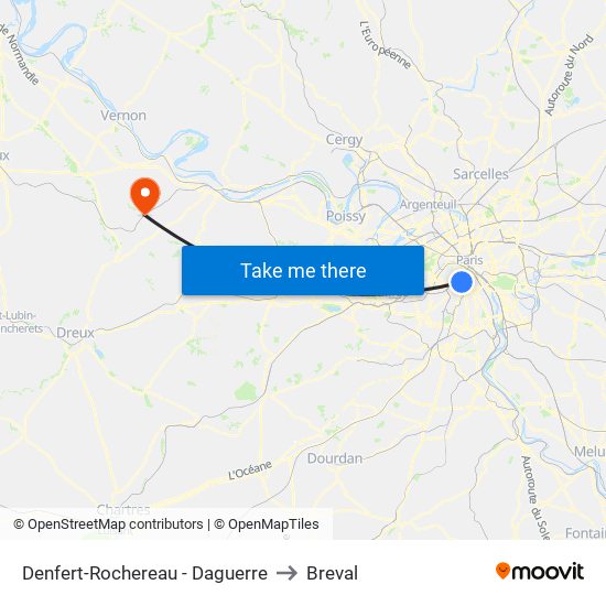 Denfert-Rochereau - Daguerre to Breval map