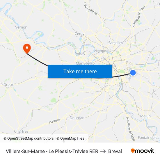 Villiers-Sur-Marne - Le Plessis-Trévise RER to Breval map