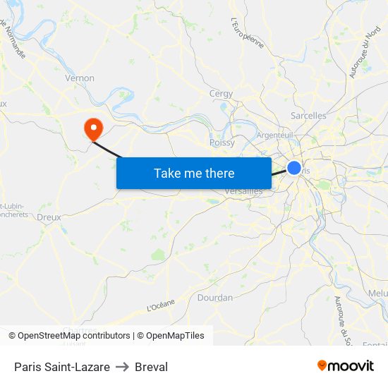 Paris Saint-Lazare to Breval map